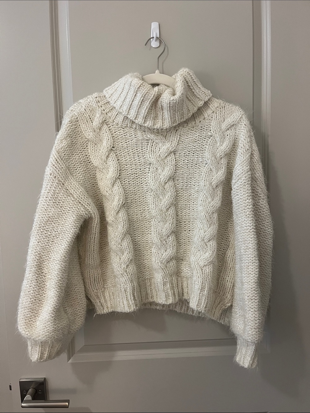 Sage Cream Cable-Knit Turtleneck Sweater